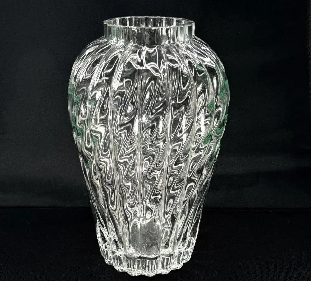 Vintage Tiffany & Co. 13 1/4” Oriental Flower Vase Clear Large Glass Optic Swirl